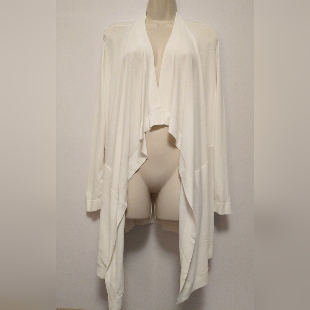 Anne Klein Open Front Draped Cardigan Cover Up Top Large White Chiffon New
